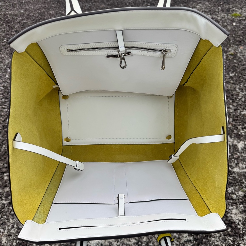 Henri Bendel RARE Tote White Yellow Signature Cutout Leather Bag with Dust Bag - Picture 16 of 16
